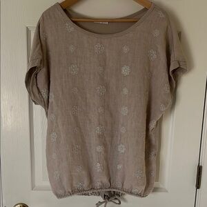 Italian made Beige Floral Embroidered Women's Top